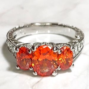 NEW Sterling Silver 3 Orange Stones Ring